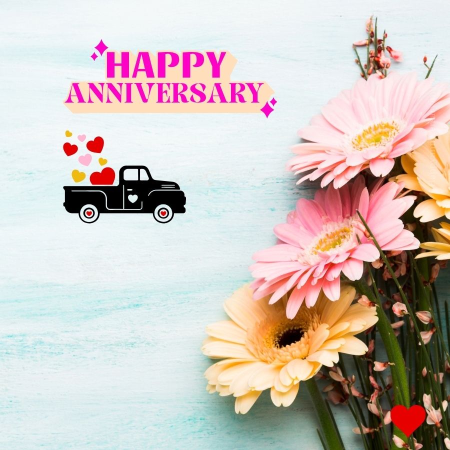 Happy anniversary image with heart and flower